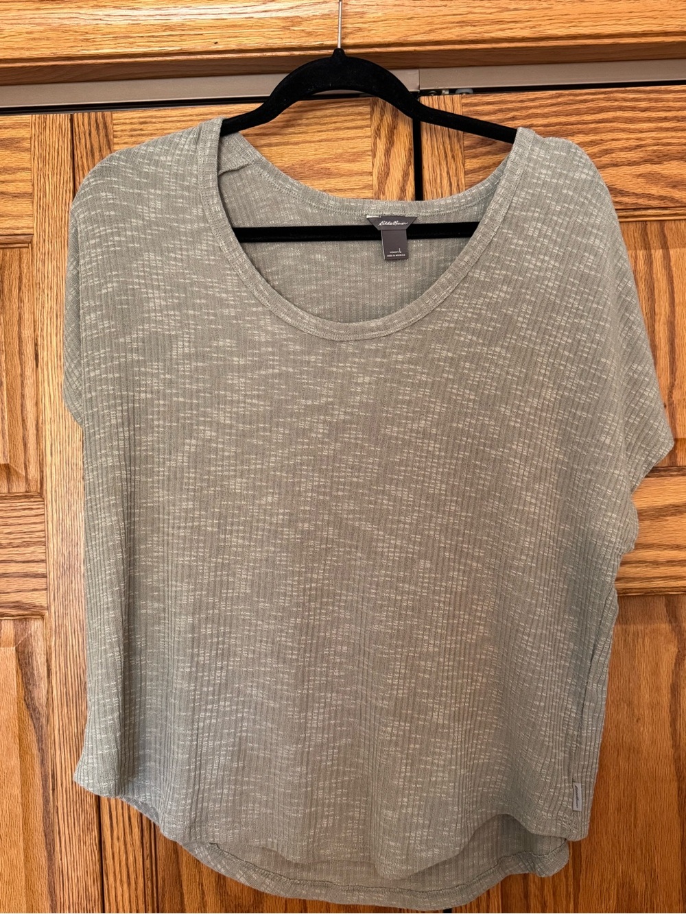 Eddie Bauer Women's Heathered Olive Scoop Neck Short Sleeve Top